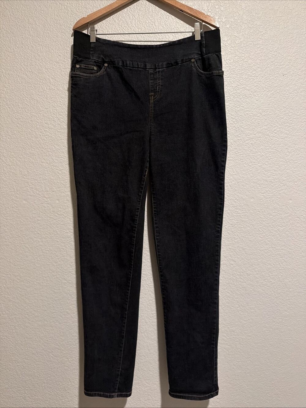 NEW Woman Within Jeans Stretch High Waisted No Gap Black Pull On Taper 16W Tall